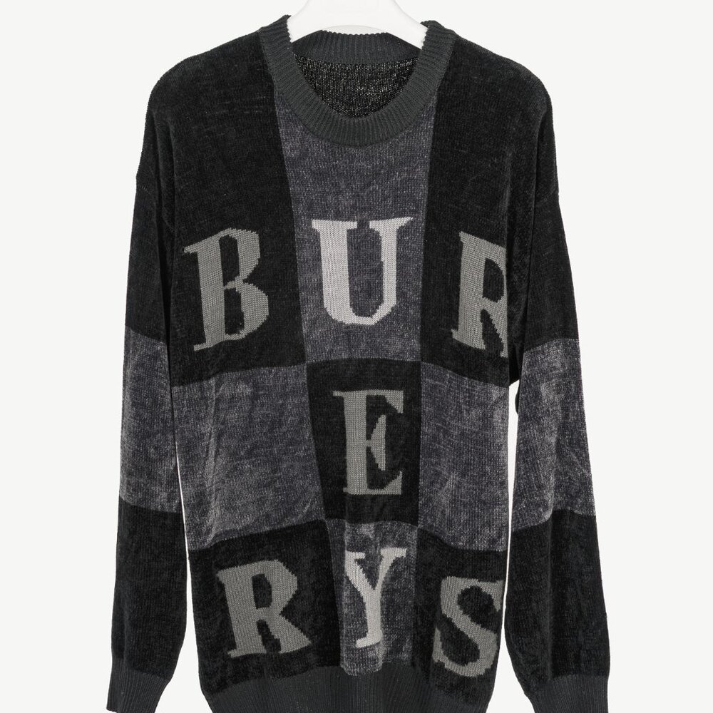 Burberry Vintage Black Chenille Checkered-Logo Sweater